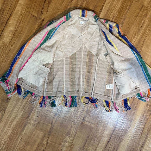 Ecru Striped Linen Fringe Bohemian Blazer Size XS New With Tags - Picture 9 of 9